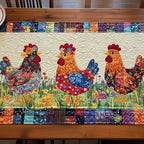 Patchwork Chickens in Flower Field Table Runner