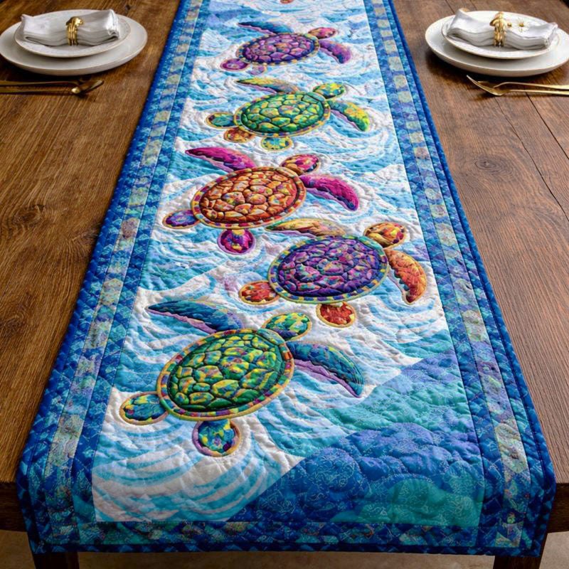 Turtles Swimming in Blue Water Table Runner