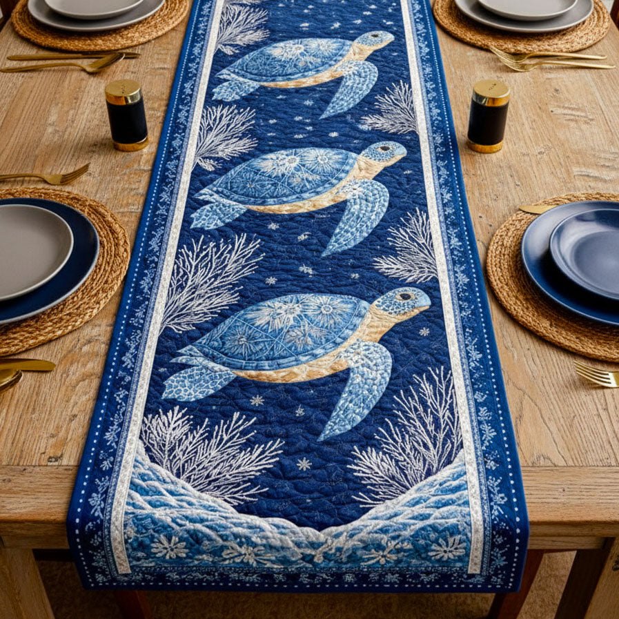 Two Turtles on Deep Navy Table Runner