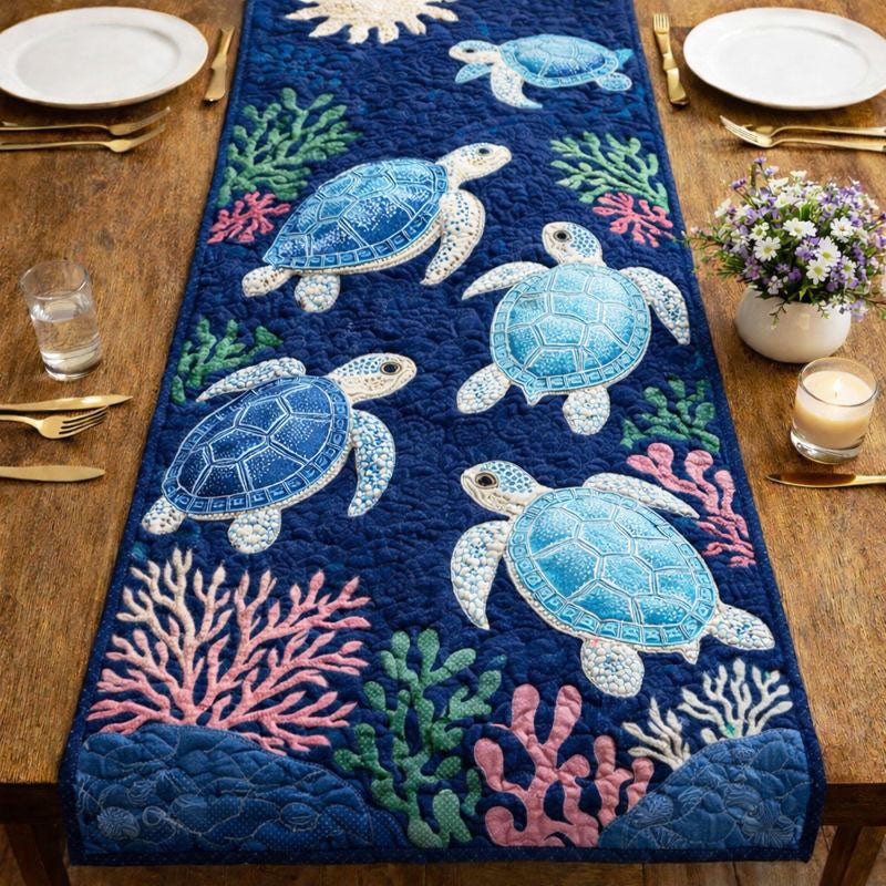 Turtles Among Pink Coral Table Runner