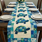 Patchwork Turtles in Green and Blue Table Runner