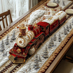 Red Train on Snowy Track Table Runner