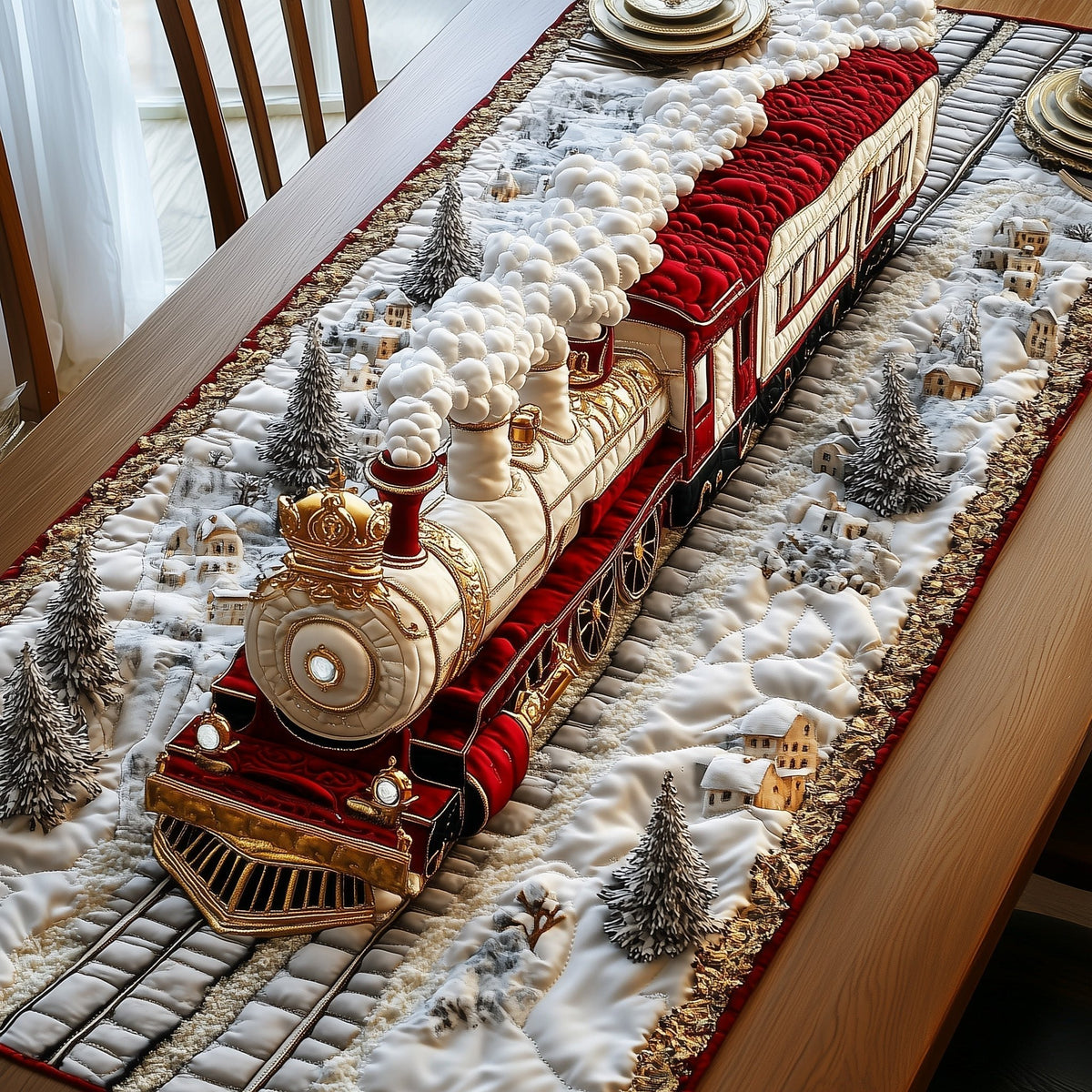 Steam Train Through Snow Drifts Table Runner