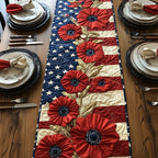 Red Flowers on Flag Background Table Runner