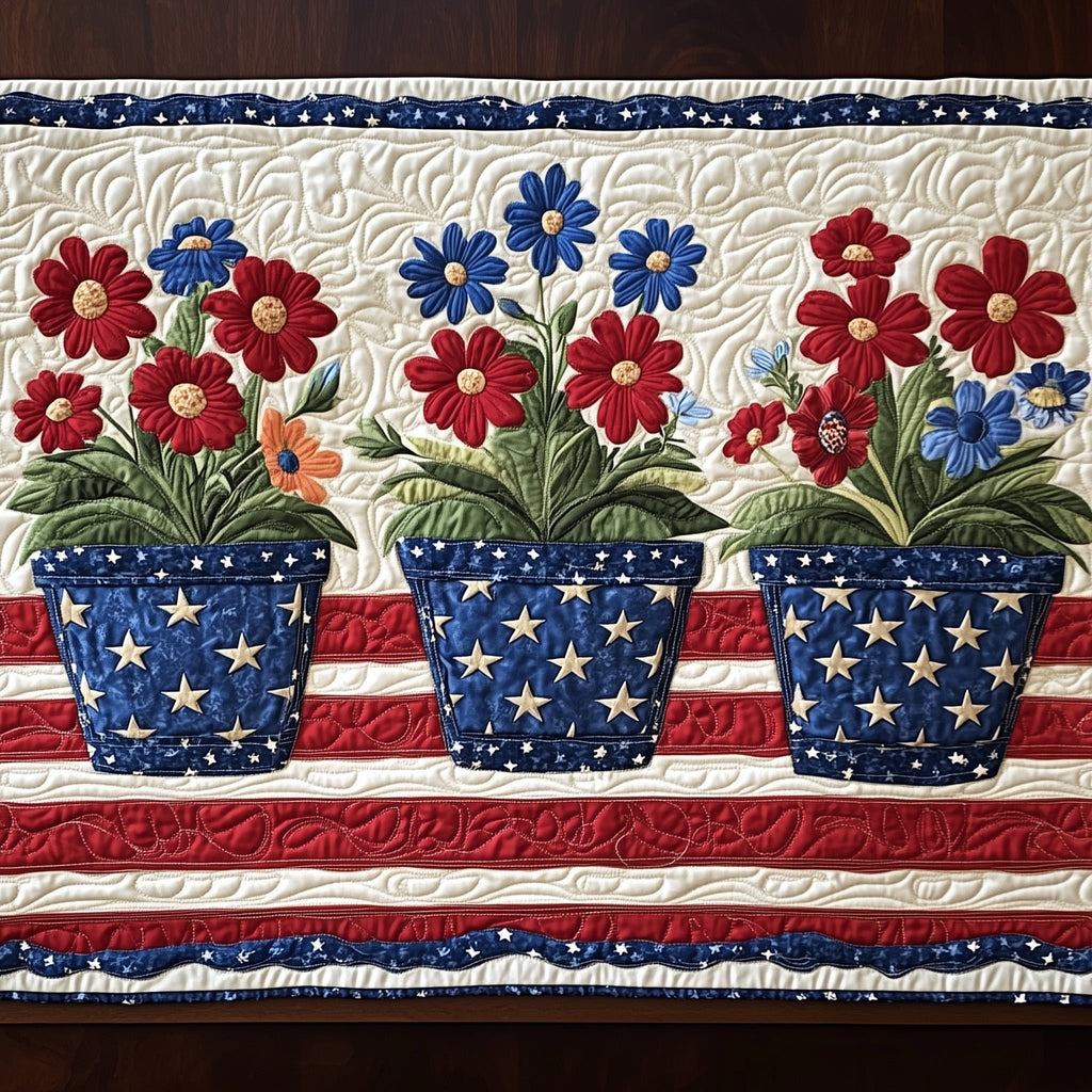 Star Flower Pots on Flag Stripes Table Runner