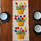 Tulips in Yellow Baskets Table Runner