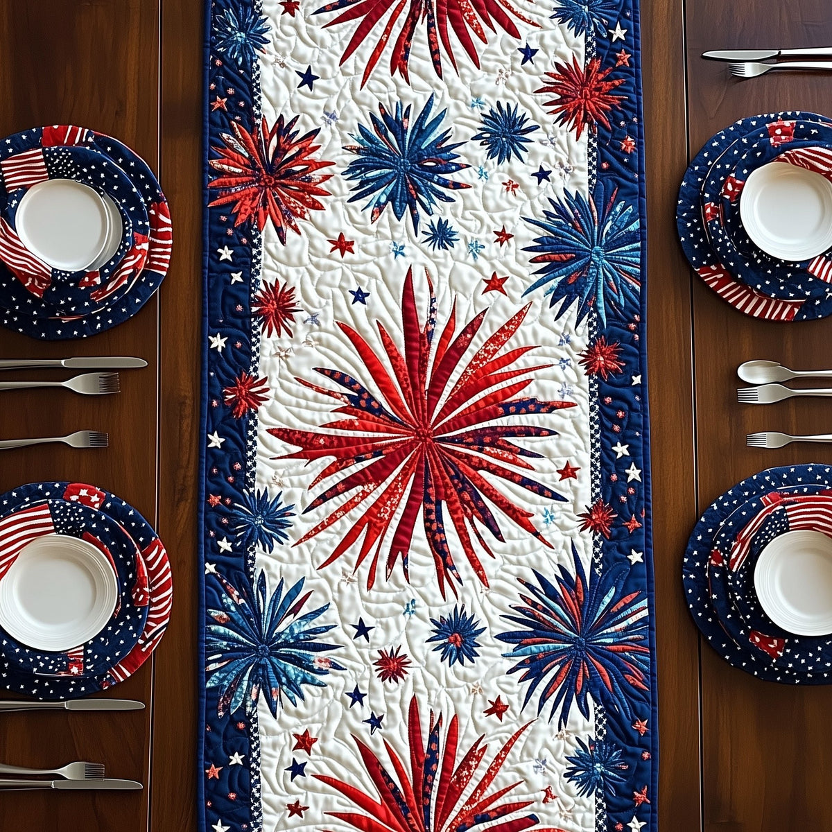 Fireworks in Red and Blue Table Runner