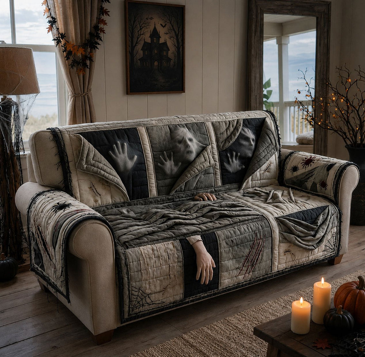 Pale Hands Pushing Out of the Dark Sofa Cover