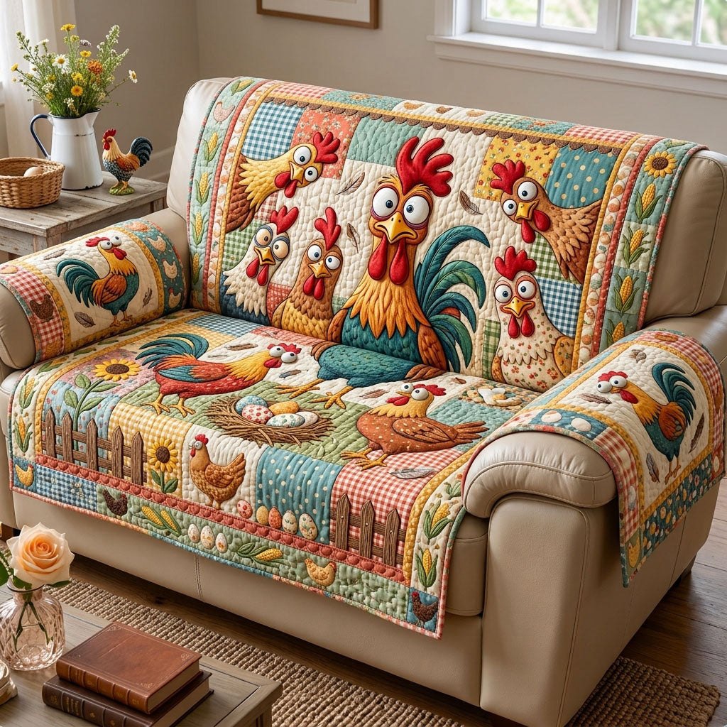 Folk Roosters Among Cream Flowers Sofa Cover