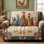 Folk Chickens in Teal and Gold Sofa Cover