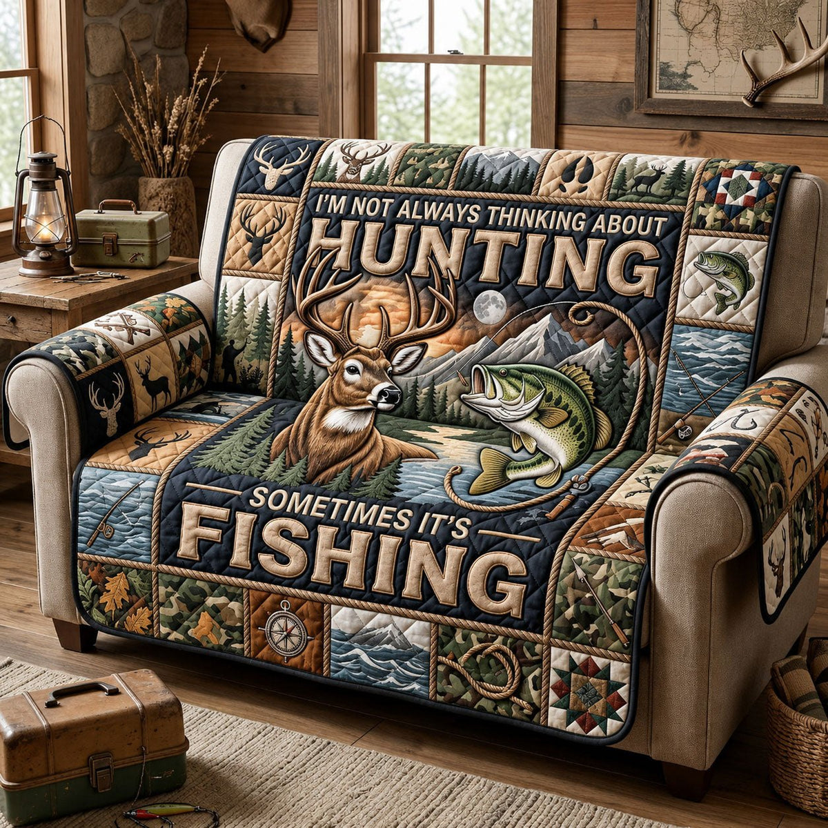 Not Always Thinking About Hunting Sometimes Fishing Sofa Cover