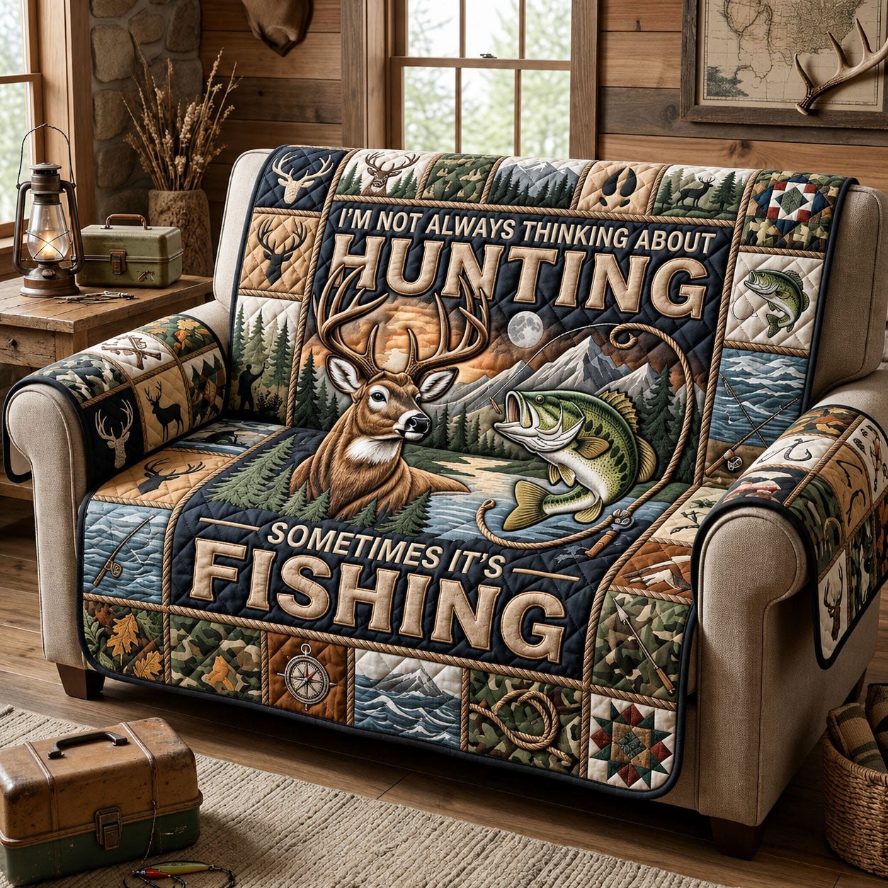Not Always Thinking About Hunting Sometimes Fishing Sofa Cover