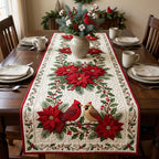 Cardinals with Red Poinsettias Table Runner