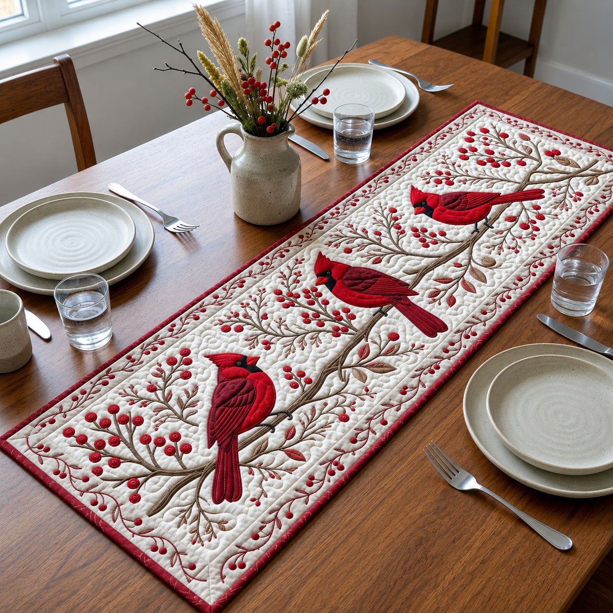 Cardinals on Berry Vine Table Runner