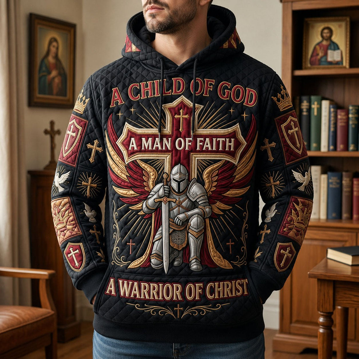 A Child of God A Man of Faith Knight hoodie, all-over print