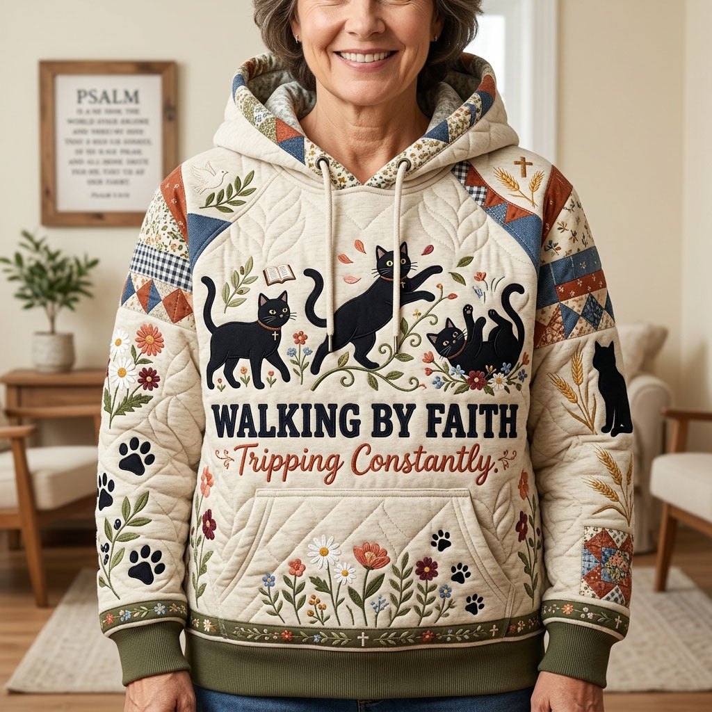 Walking by Faith with Black Cats hoodie, all-over print