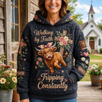 Walking by Faith Highland Cow hoodie, all-over print