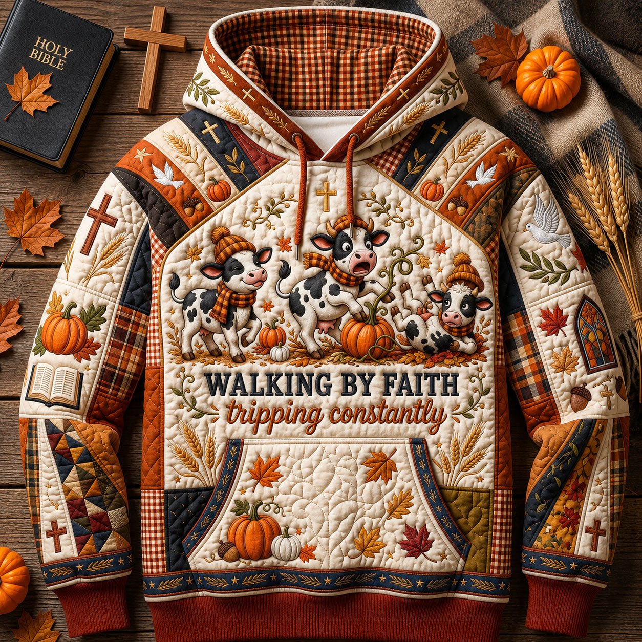 Walking by Faith Autumn Cross Panel hoodie, all-over print