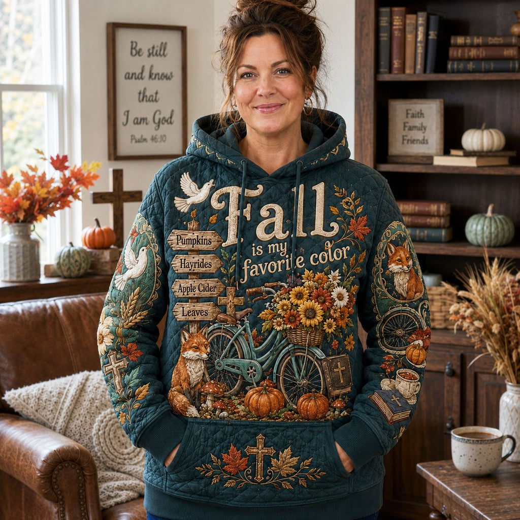 Fall Is My Favorite Color on Teal hoodie, all-over print