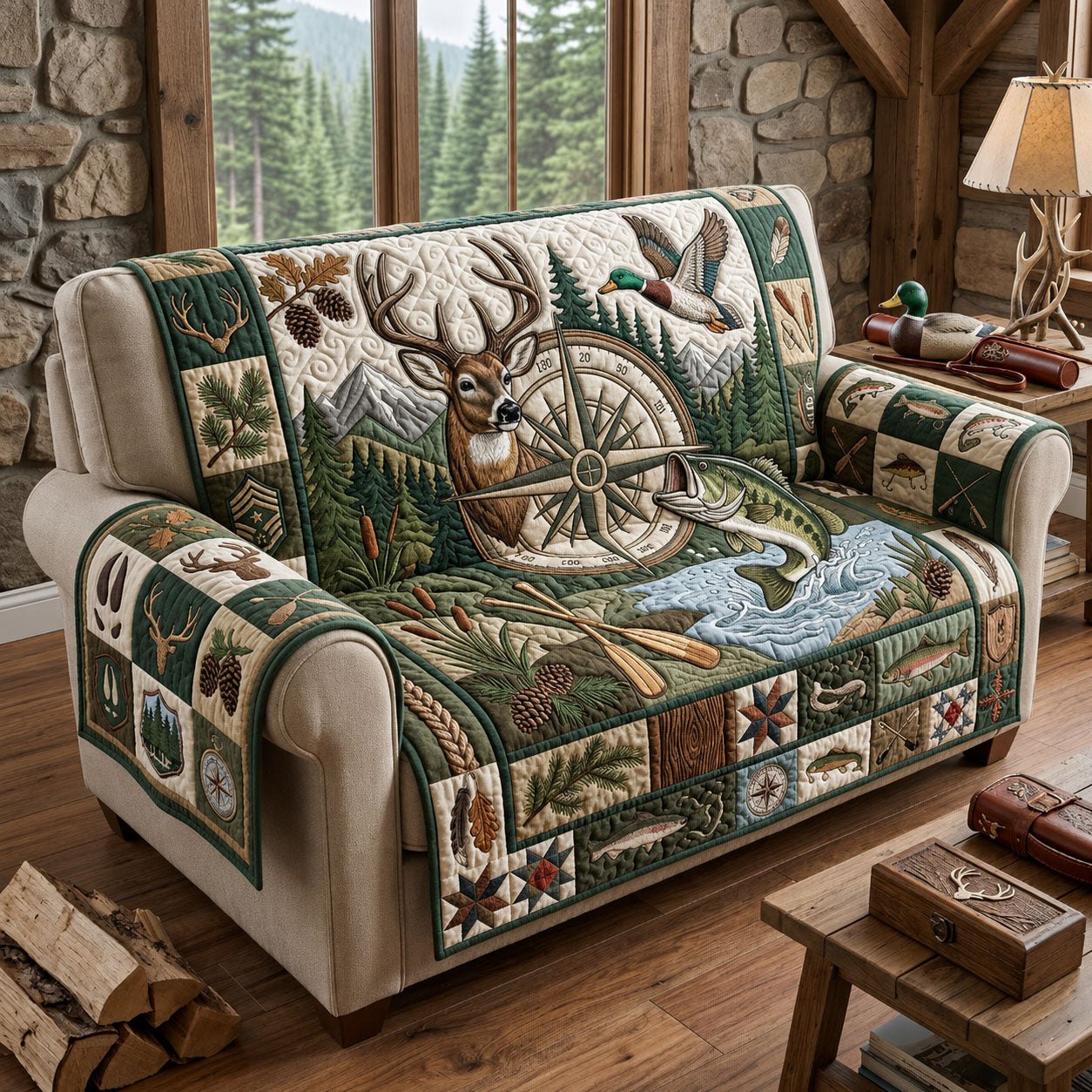 Deer Duck Fishing Sofa Cover