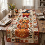 Carved Pumpkins in Autumn Blocks Table Runner