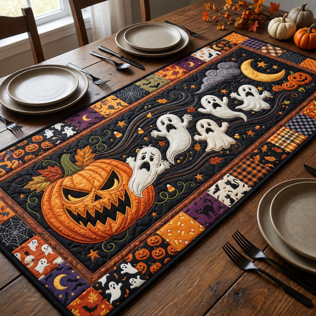 Pumpkin Chasing Ghost Table Runner