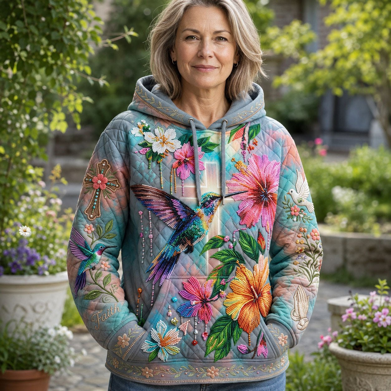 Bead Cross Hummingbird hoodie, all-over print
