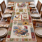 Rooster with Sunflower Sampler Squares Table Runner