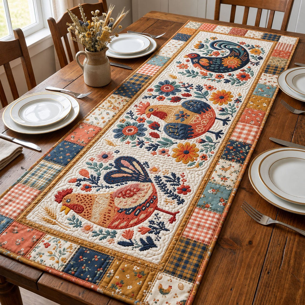 Folk Birds on Cream Blocks Table Runner