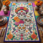 Sugar Skulls with Roses and Birds Table Runner