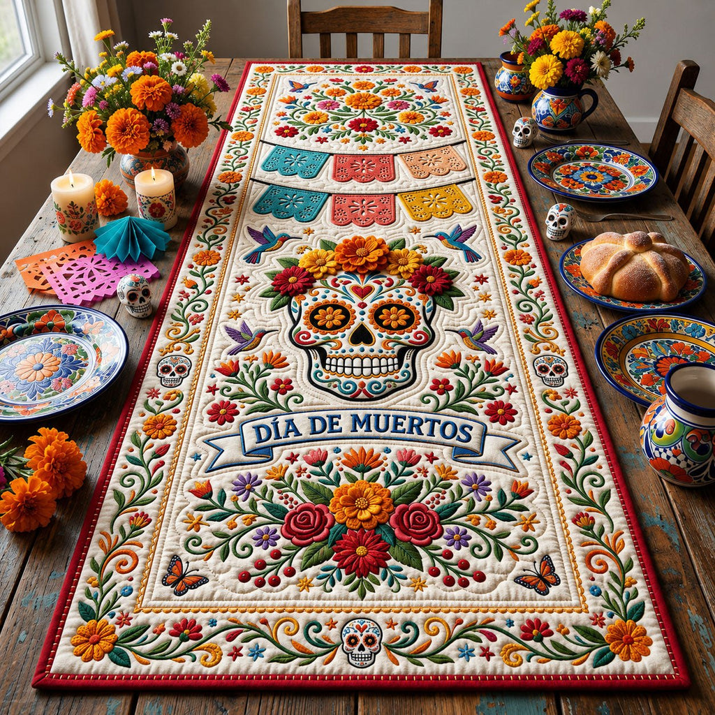 Dia de Muertos Skull Banner Table Runner
