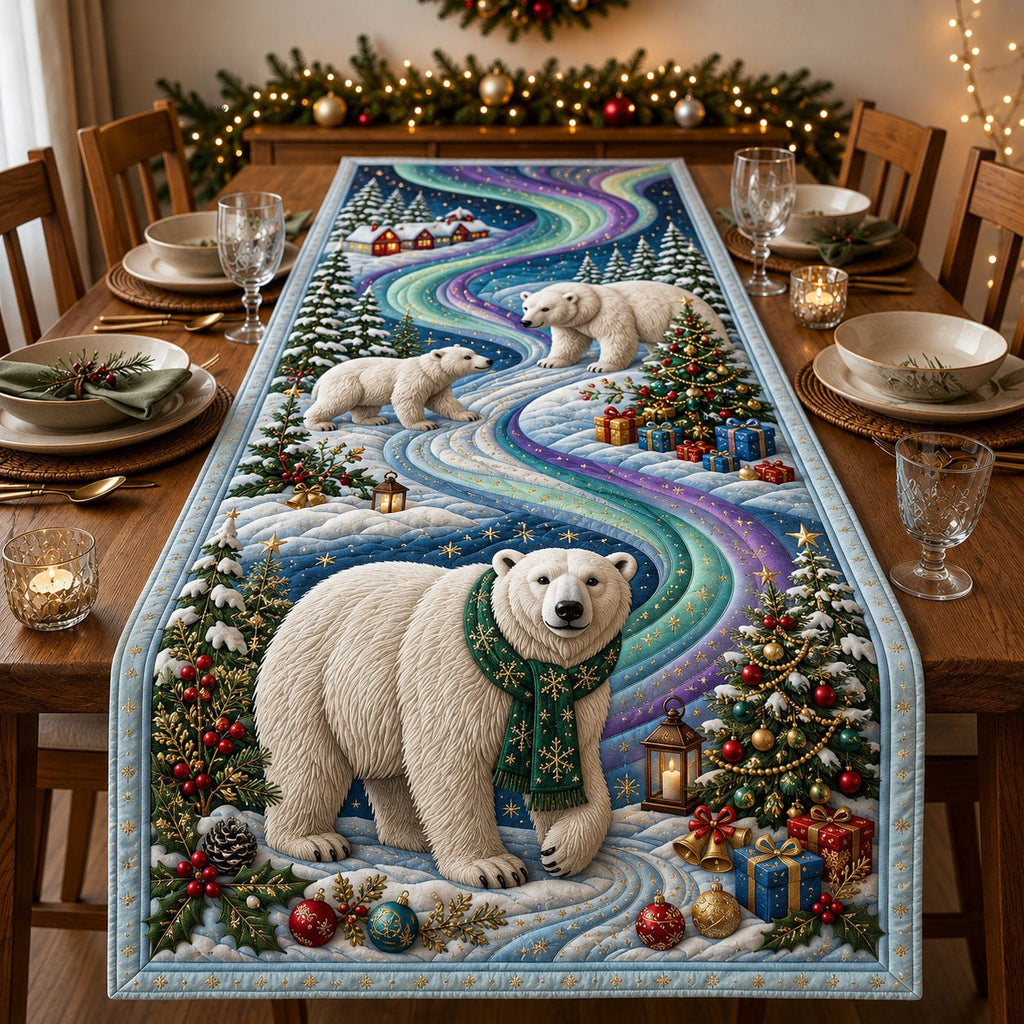 Polar Bear with Christmas Trees Table Runner