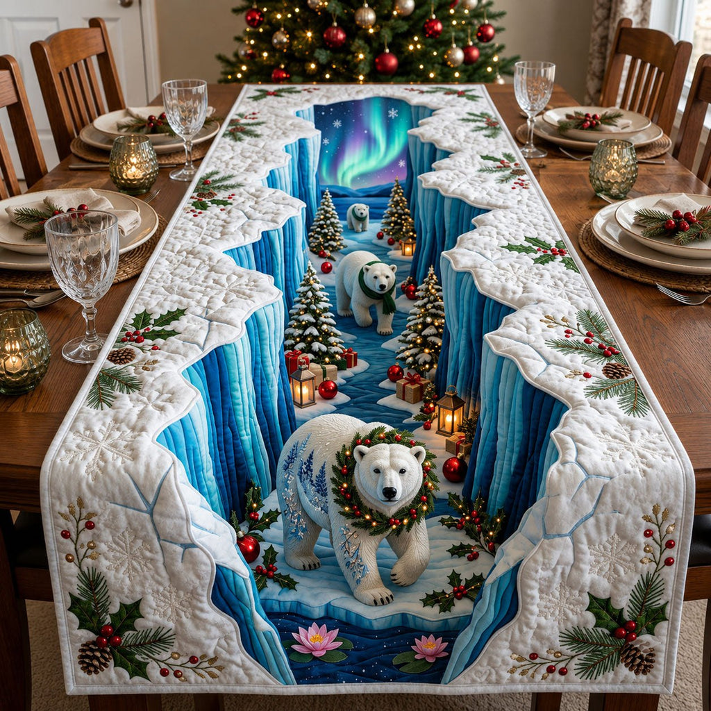 Polar Bears in Icy Canyon Table Runner