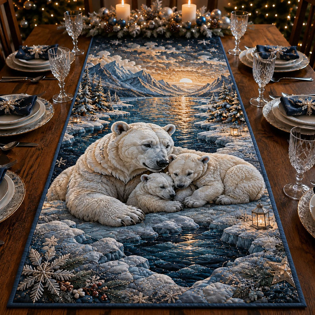 Polar Bear Family by Moonlit Sea Table Runner