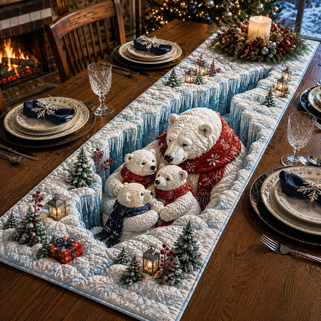 Polar Bears with Christmas Trees Table Runner