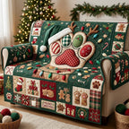 Paw Prints and Gifts on Green Sofa Cover