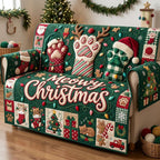 Meowy Christmas Paws and Stockings Sofa Cover