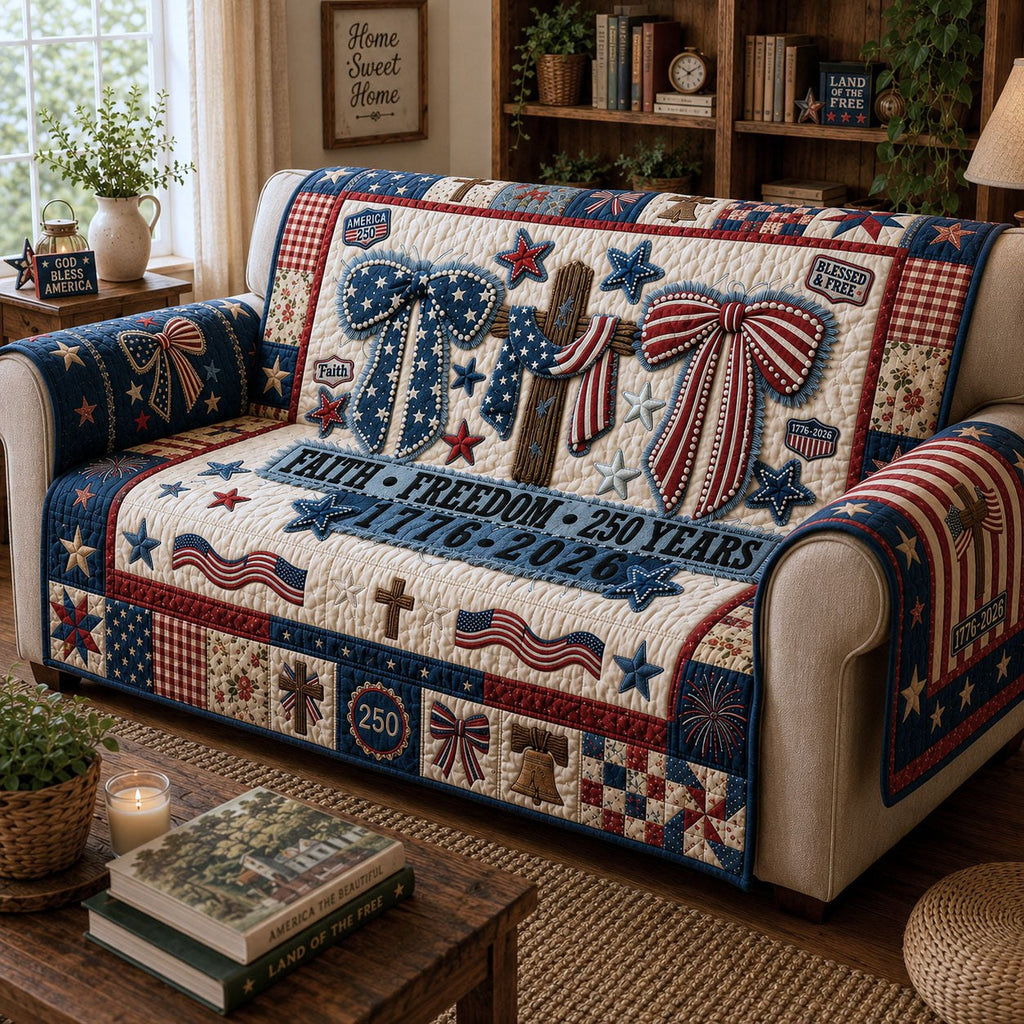 Faith and Freedom Ribbons for 250 Years Sofa Cover