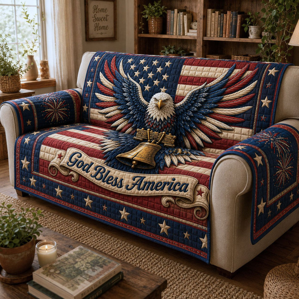 God Bless America Eagle and Bell Sofa Cover