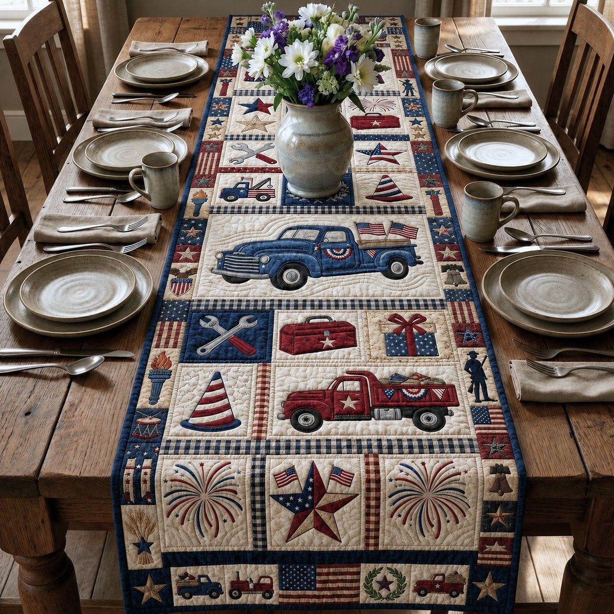 4th of July Truck Table Runner