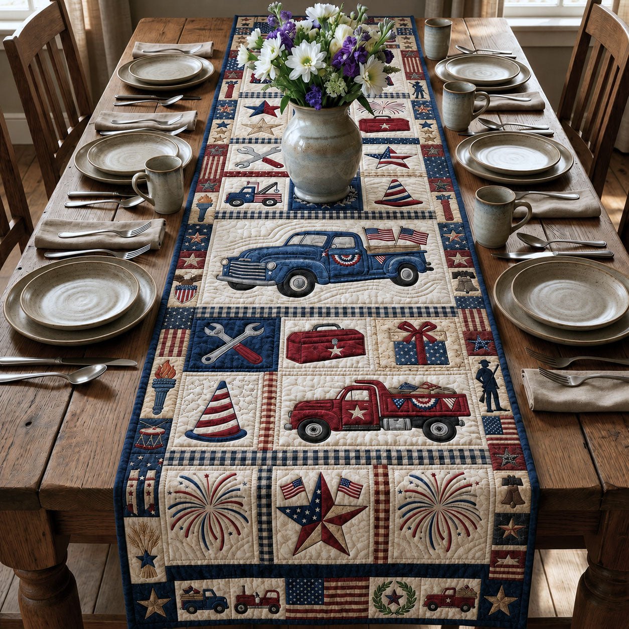 4th of July Truck Table Runner