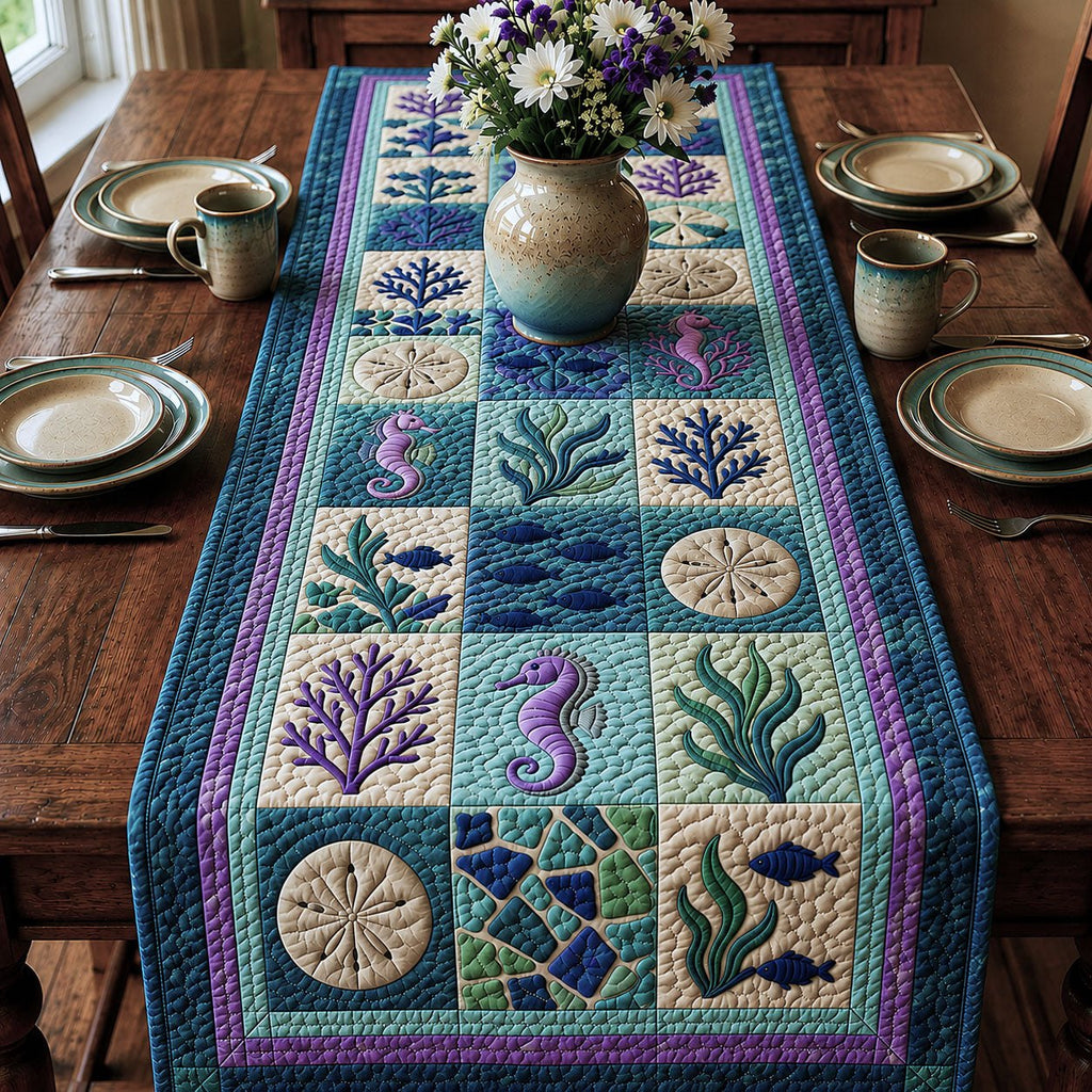 Seahorse and Coral Blocks Table Runner