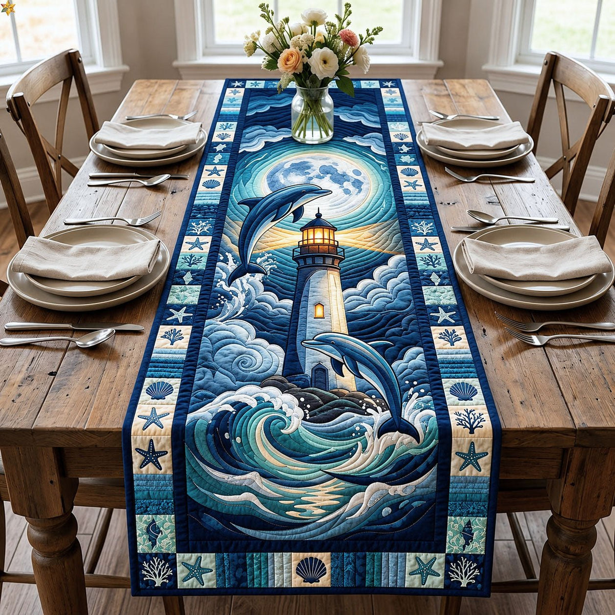 Dolphin with Lighthouse Table Runner
