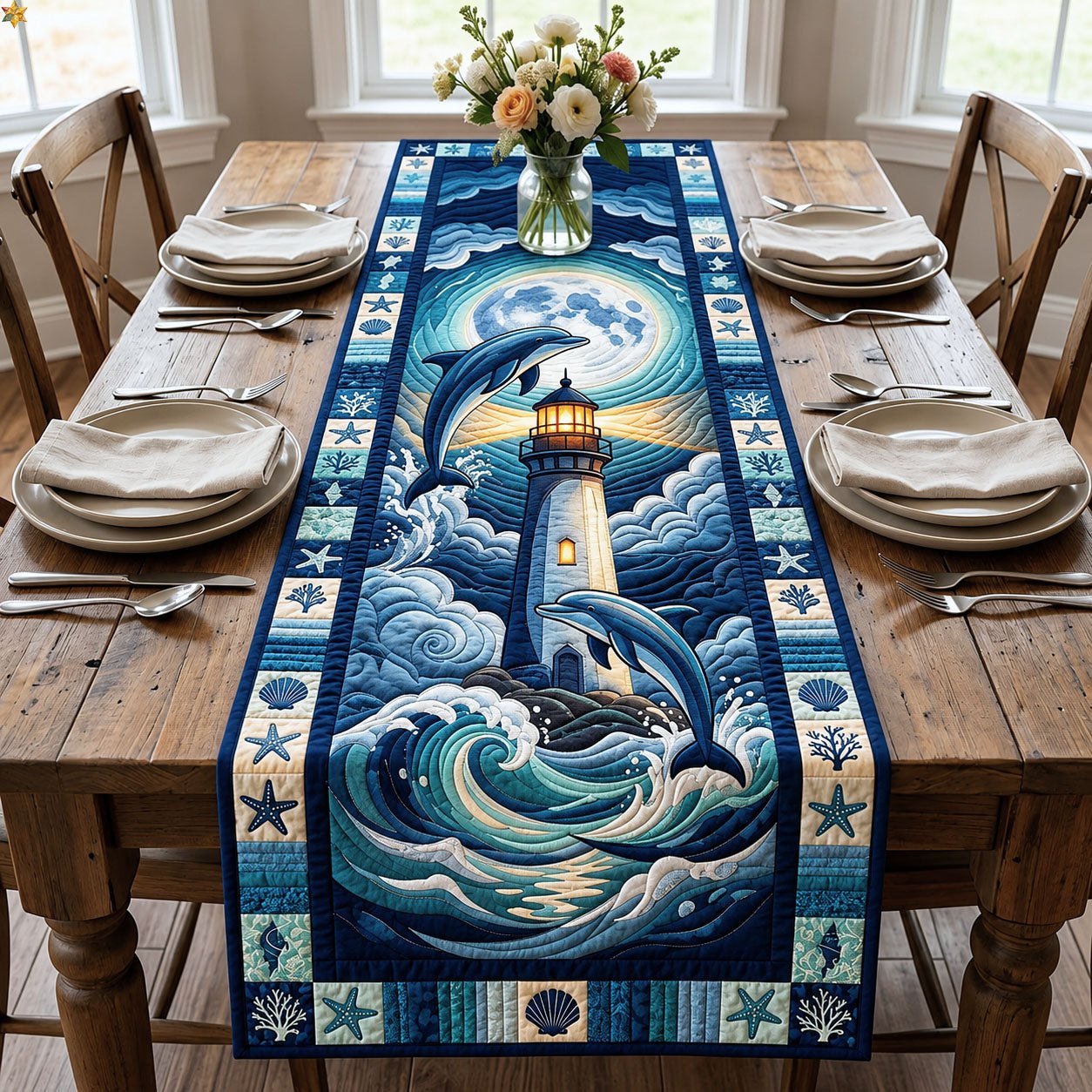 Dolphin with Lighthouse Table Runner