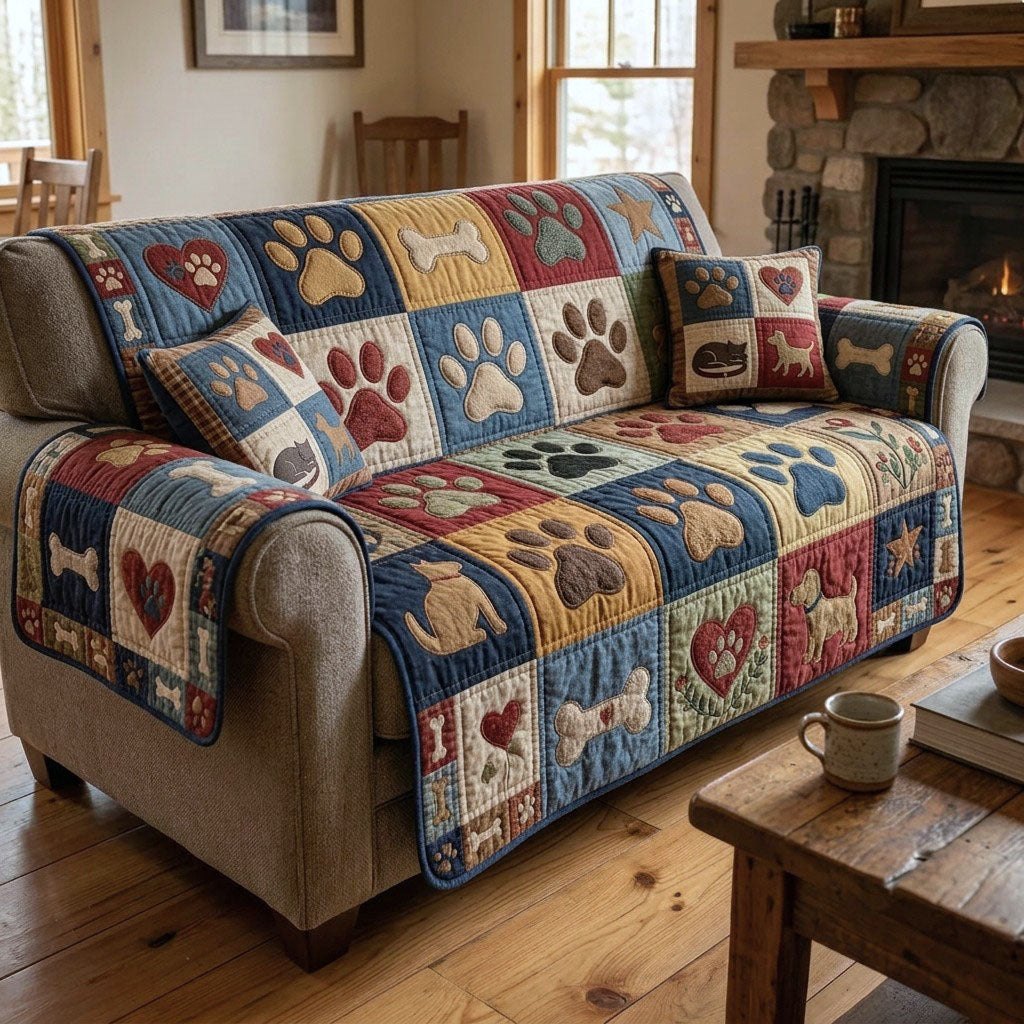 Colorful Paw Sofa Cover