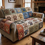 Paw Prints on Warm Rust Squares Sofa Cover
