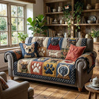 Dog Breed Squares in Country Patchwork Sofa Cover