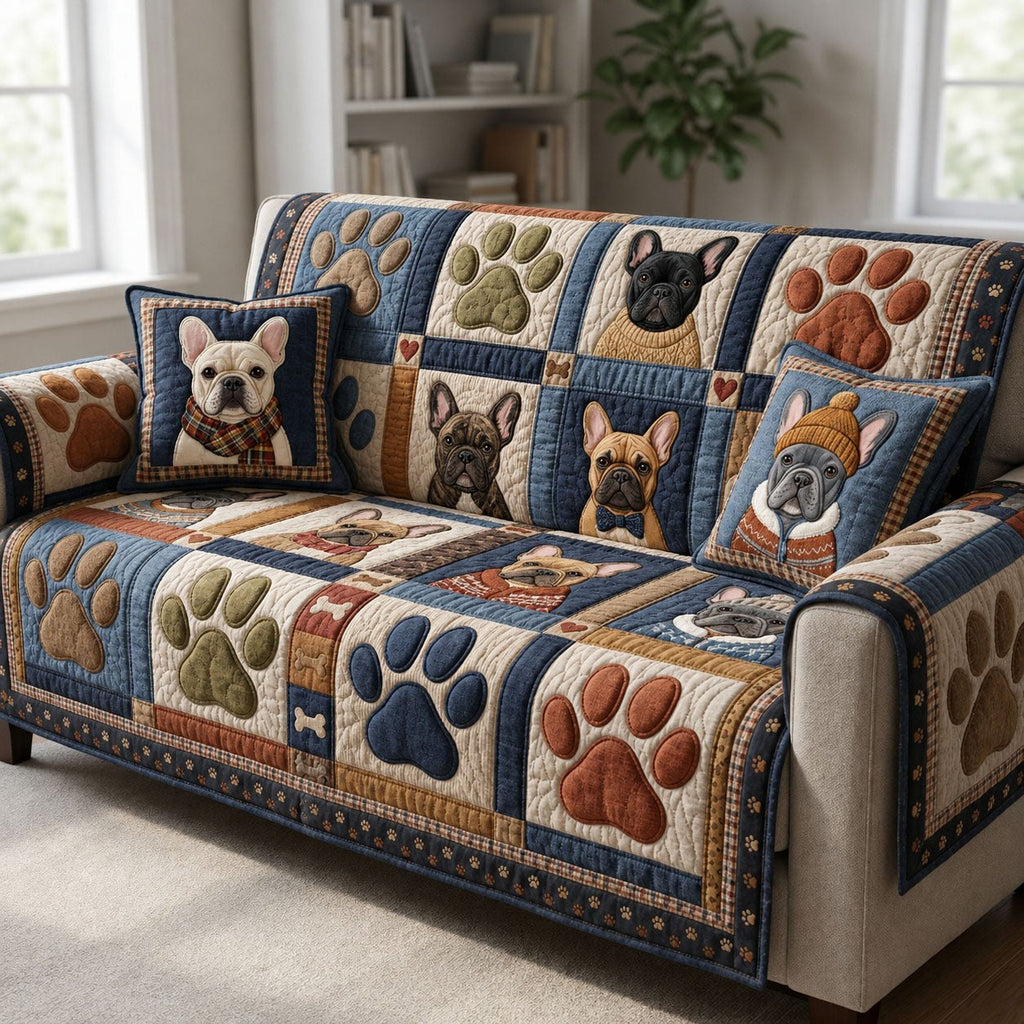 Paw Prints in the Denim Patchwork Sofa Cover