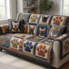 Paw Prints in the Denim Patchwork Sofa Cover