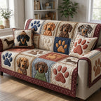 Dachshunds and Paw Prints in Cream Blocks Sofa Cover